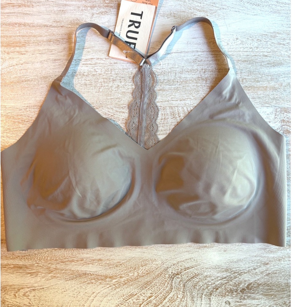 True & Co XL True Body Triangle Lace Racerback Bra Women Taupe NWT